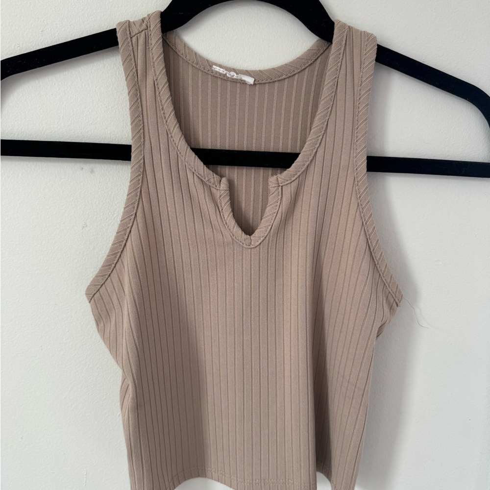 Sleeveless Ribbed Tan Top